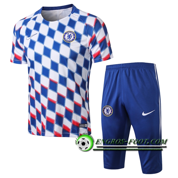 Engros-foot: Ensemble PRé MATCH Training FC Chelsea + Pantalon 3/4 Bleu/Blanc 2018-2019 Thailande