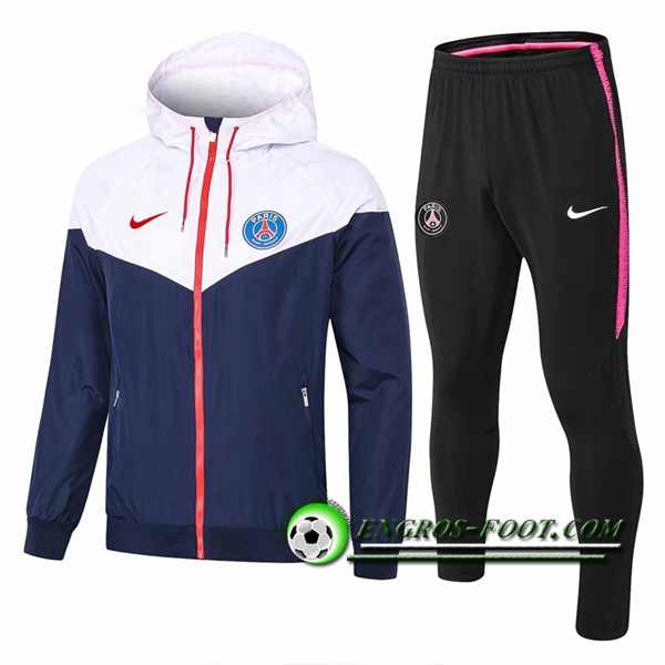 Engros-foot: Ensemble Veste Coupe Vent PSG Blanc/Bleu Fonce 2018-2019 Thailande