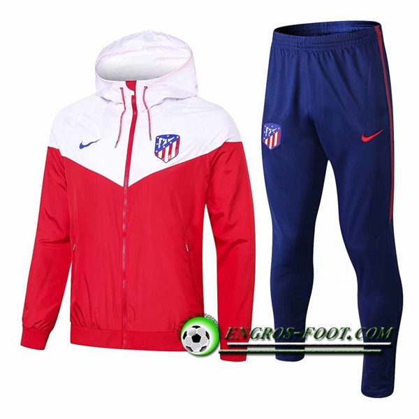 Engros-foot: Ensemble Veste Coupe Vent Atletico Madrid Blanc/Rouge 2018-2019 Thailande