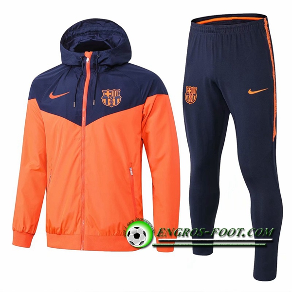 Engros-foot: Ensemble Veste Coupe Vent FC Barcelone Orange/Bleu Fonce 2018-2019 Thailande