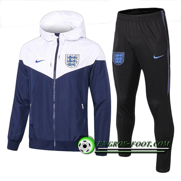 Engros-foot: Ensemble Veste Coupe Vent Angleterre Blanc/Bleu Fonce 2018-2019 Thailande