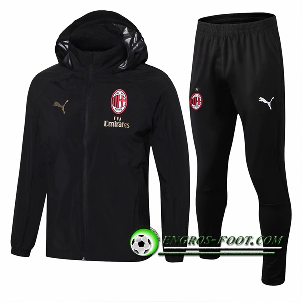 Engros-foot: Ensemble Survetement Veste Coupe Vent Milan AC Noir 2018-2019 Thailande