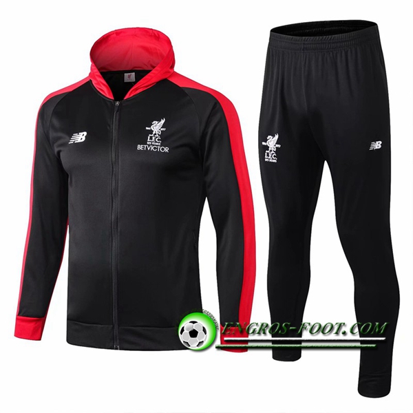 Engros-foot: Ensemble Sweat A Capuche Survetement FC Liverpool Noir/Rouge 2018-2019 Thailande