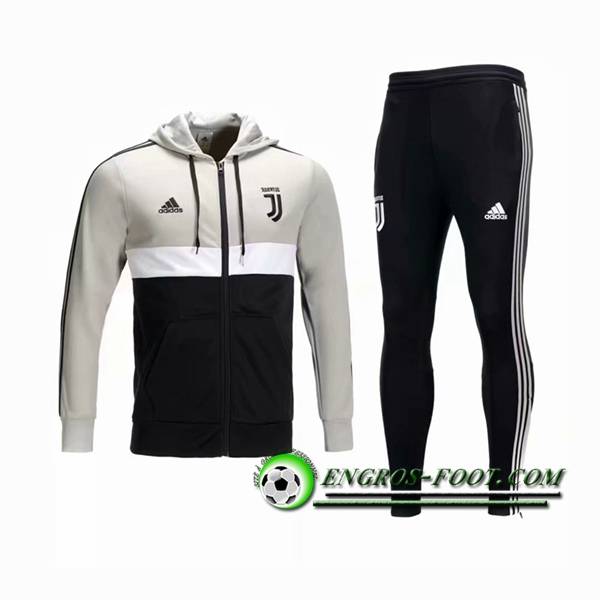 Engros-foot: Ensemble Sweat A Capuche Survetement Juventus Noir/Gris/Blanc 2018-2019 Thailande