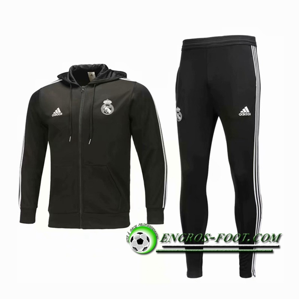 Engros-foot: Ensemble Sweat A Capuche Survetement Real Madrid Noir 2018-2019 Thailande