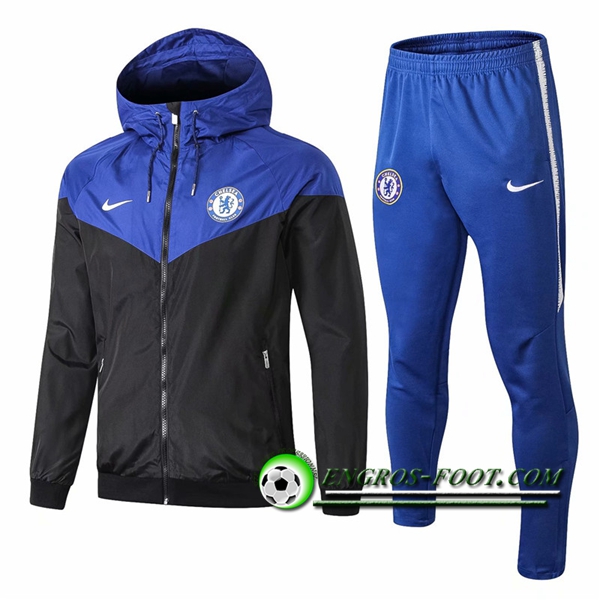 Engros-foot: Ensemble Survetement Veste Coupe Vent FC Chelsea Bleu/Noir 2018-2019 Thailande