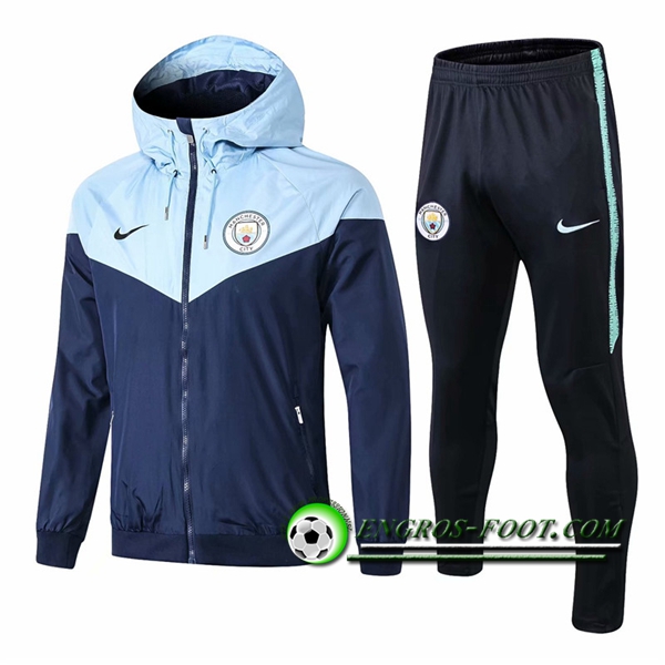 Engros-foot: Ensemble Survetement Veste Coupe Vent Manchester City Bleu Fonce 2018-2019 Thailande