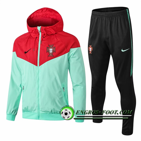 Engros-foot: Ensemble Survetement Veste Coupe Vent Portugal Rouge/Vert 2018-2019 Thailande