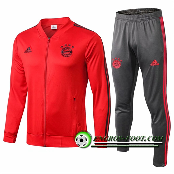 Engros-foot: Ensemble Survetement Foot - Veste Bayern Munich Rouge/Noir 2018-2019 Thailande