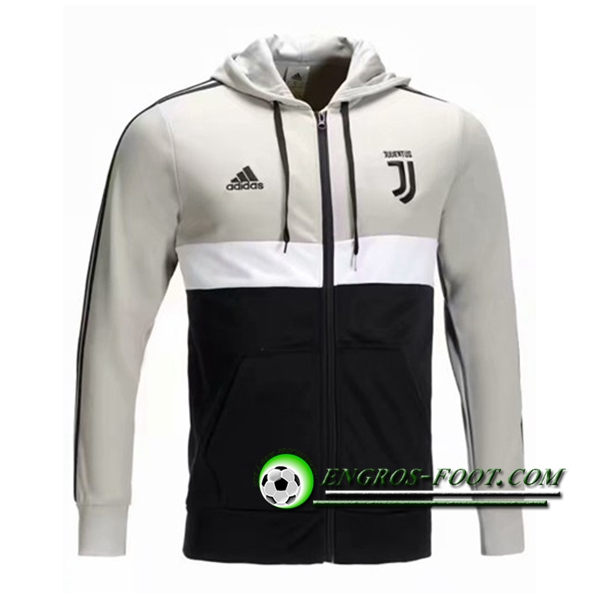 Engros-foot: Veste Foot Sweat A Capuche Juventus Noir/Gris/Blanc 2018-2019 Thailande