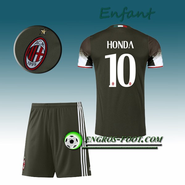 Engros-foot: Ensemble Maillot Foot Milan AC Enfant HONDA 10 Third 2016 2017 Vert Fonce Thailande