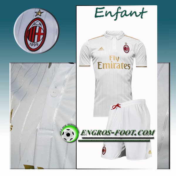 Engros-foot: Ensemble Maillot Foot Milan AC Enfant Exterieur 2016 2017 Blanc Thailande