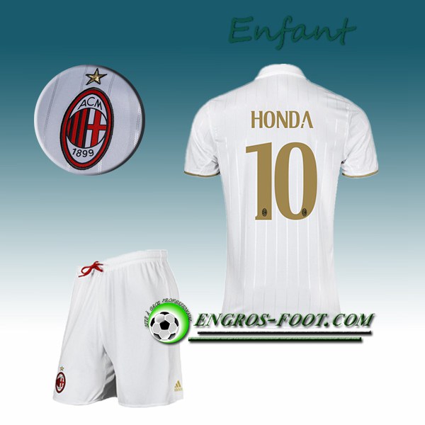 Engros-foot: Ensemble Maillot Foot Milan AC Enfant HONDA 10 Exterieur 2016 2017 Blanc Thailande