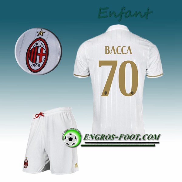 Engros-foot: Ensemble Maillot Foot Milan AC Enfant BACCA 70 Exterieur 2016 2017 Blanc Thailande