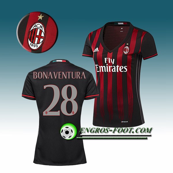 Engros-foot: Jeu Maillot de Foot Milan AC Femme BONAVENTURA 28 Domicile 2016 2017 Rouge/Noir Thailande