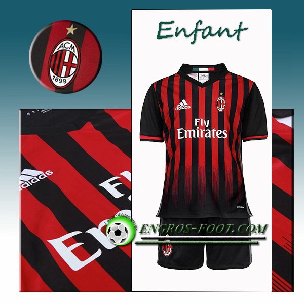 Engros-foot: Ensemble Maillot Foot Milan AC Enfant Domicile 2016 2017 Rouge/Noir Thailande