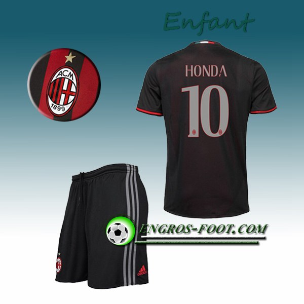 Engros-foot: Ensemble Maillot Foot Milan AC Enfant HONDA 10 Domicile 2016 2017 Rouge/Noir Thailande