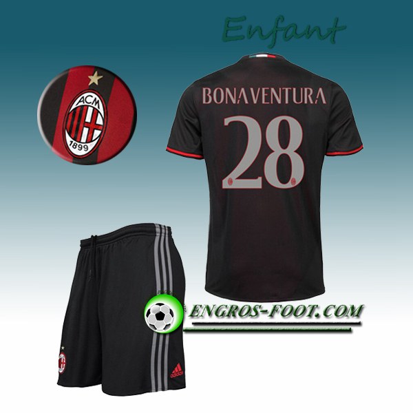 Engros-foot: Ensemble Maillot Foot Milan AC Enfant BONAVENTURA 28 Domicile 2016 2017 Rouge/Noir Thailande