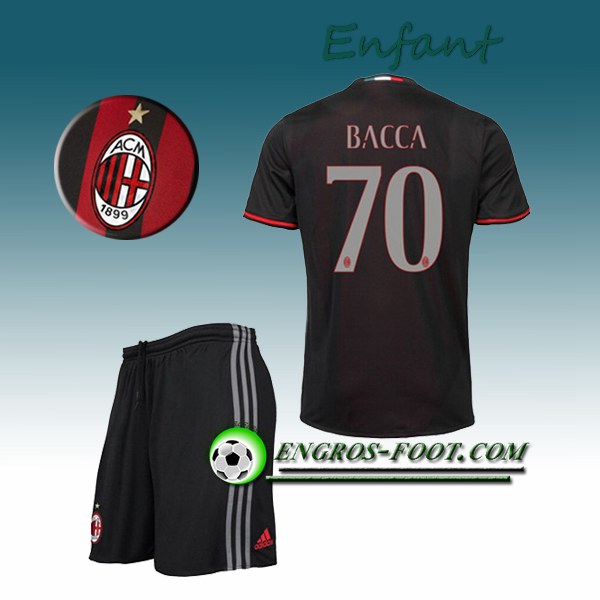 Engros-foot: Ensemble Maillot Foot Milan AC Enfant BACCA 70 Domicile 2016 2017 Rouge/Noir Thailande