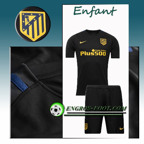 Engros-foot: Ensemble Maillot Foot Atletico Madrid Enfant Exterieur 2016 2017 Noir Thailande