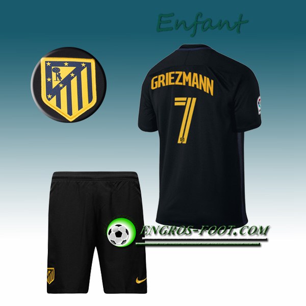 Engros-foot: Ensemble Maillot Foot Atletico Madrid Enfant GRIEZMANN 7 Exterieur 2016 2017 Noir Thailande