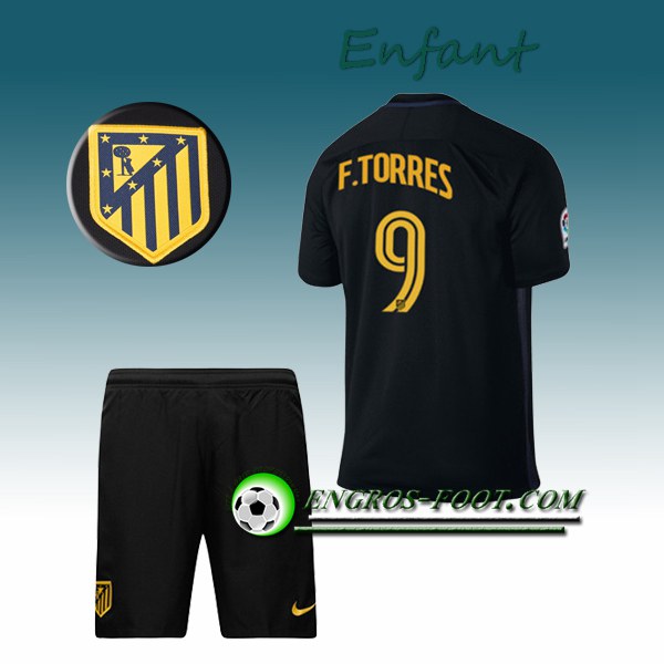 Engros-foot: Ensemble Maillot Foot Atletico Madrid Enfant F.TORRES 9 Exterieur 2016 2017 Noir Thailande