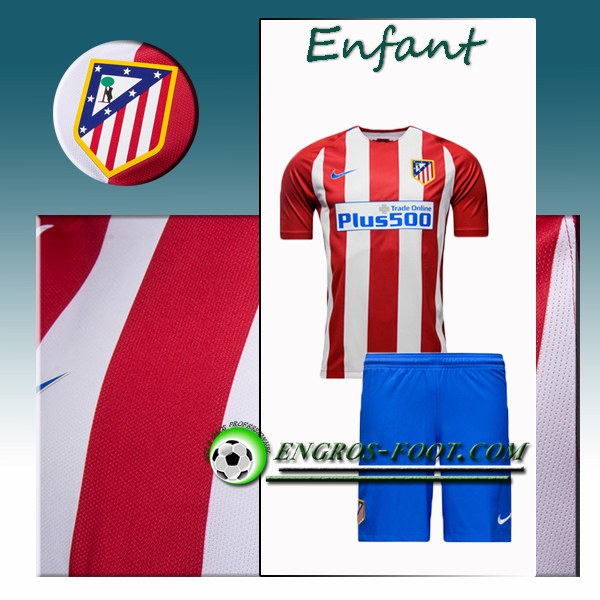 Engros-foot: Ensemble Maillot Foot Atletico Madrid Enfant Domicile 2016 2017 Rouge/Blanc Thailande