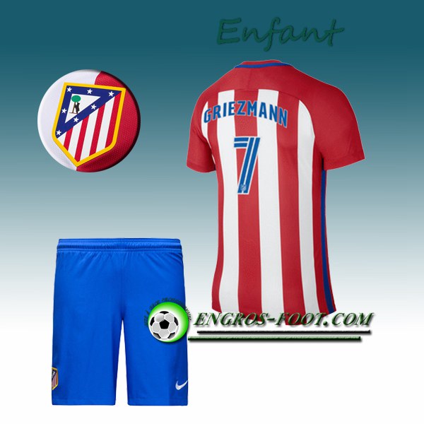 Engros-foot: Ensemble Maillot Foot Atletico Madrid Enfant GRIEZMANN 7 Domicile 2016 2017 Rouge/Blanc Thailande