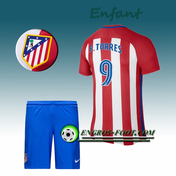 Engros-foot: Ensemble Maillot Foot Atletico Madrid Enfant F.TORRES 9 Domicile 2016 2017 Rouge/Blanc Thailande