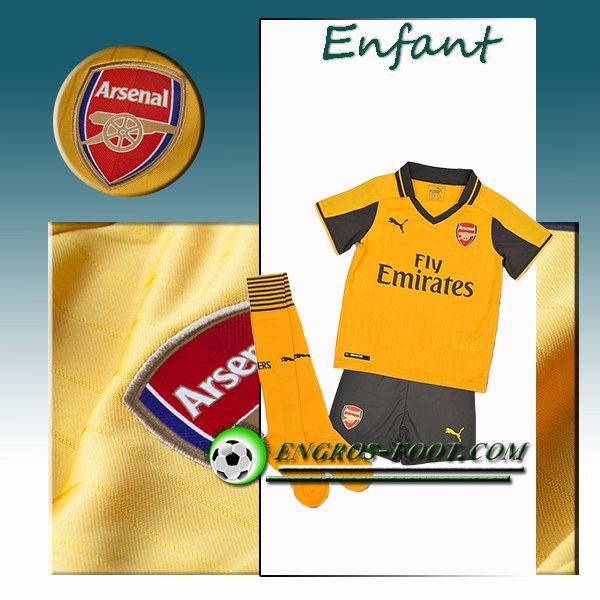 Engros-foot: Ensemble Maillot Foot Arsenal Enfant Exterieur 2016 2017 Jaune Thailande