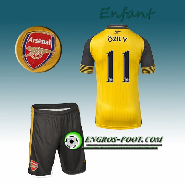 Engros-foot: Ensemble Maillot Foot Arsenal Enfant OZIL 11 Exterieur 2016 2017 Jaune Thailande