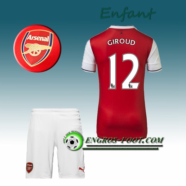 Engros-foot: Ensemble Maillot Foot Arsenal Enfant GIROUD 12 Domicile 2016 2017 Rouge Thailande