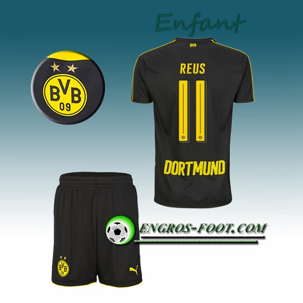 Engros-foot: Ensemble Maillot Foot Dortmund BVB Enfant REUS 11 Exterieur 2016 2017 Noir Thailande