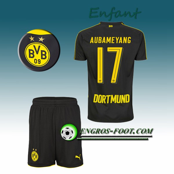 Engros-foot: Ensemble Maillot Foot Dortmund BVB Enfant AUBAMEYANG 17 Exterieur 2016 2017 Noir Thailande