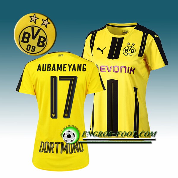 Engros-foot: Jeu Maillot de Foot Dortmund BVB Femme AUBAMEYANG 17 Domicile 2016 2017 Jaune Thailande