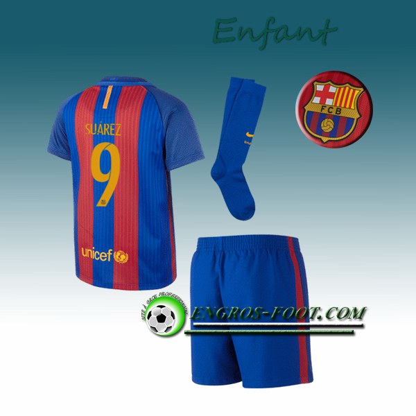 Engros-foot: Ensemble Maillot Foot FC Barcelone Enfant SUAREZ 9 Domicile 2016 2017 Rouge/Bleu Thailande