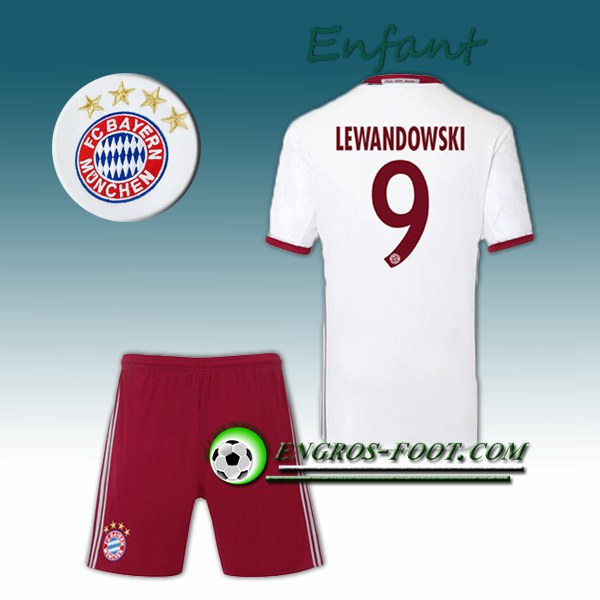 Engros-foot: Ensemble Maillot Foot FC Bayern Enfant LEWANDOWSKI 9 Third 2016 2017 Gris Thailande