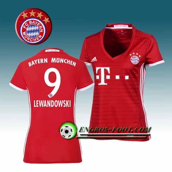 Engros-foot: Jeu Maillot de Foot Bayern Munich Femme LEWANDOWSKI 9 Domicile 2016 2017 Rouge Thailande