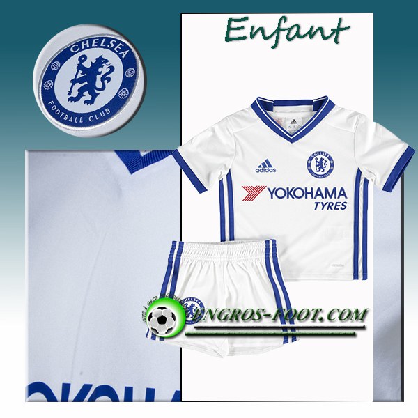 Engros-foot: Ensemble Maillot Foot Chelsea Enfant Third 2016 2017 Blanc Thailande