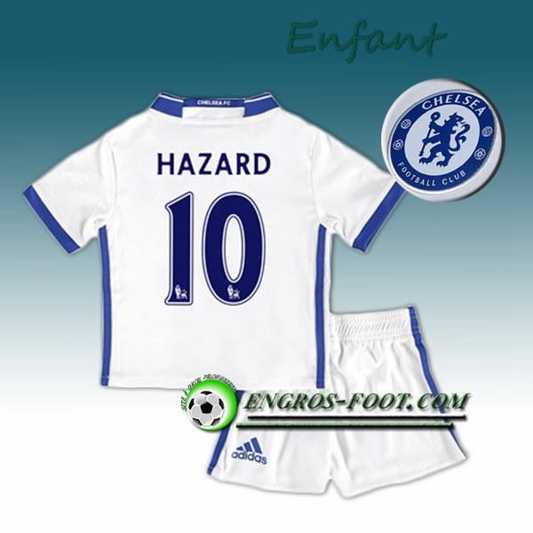 Engros-foot: Ensemble Maillot Foot Chelsea Enfant HAZARD 10 Third 2016 2017 Blanc Thailande