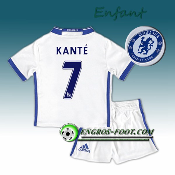 Engros-foot: Ensemble Maillot Foot Chelsea Enfant Kante 7 Third 2016 2017 Blanc Thailande