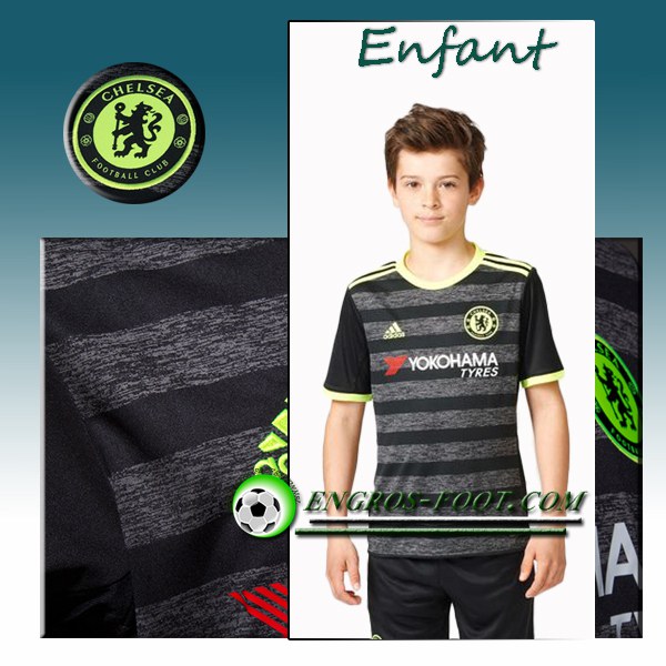 Engros-foot: Ensemble Maillot Foot Chelsea Enfant Exterieur 2016 2017 Noir Thailande