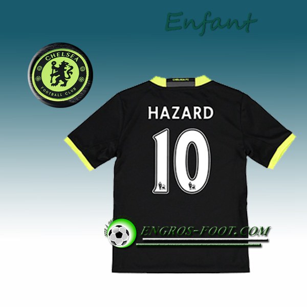 Engros-foot: Ensemble Maillot Foot Chelsea Enfant HAZARD 10 Exterieur 2016 2017 Noir Thailande