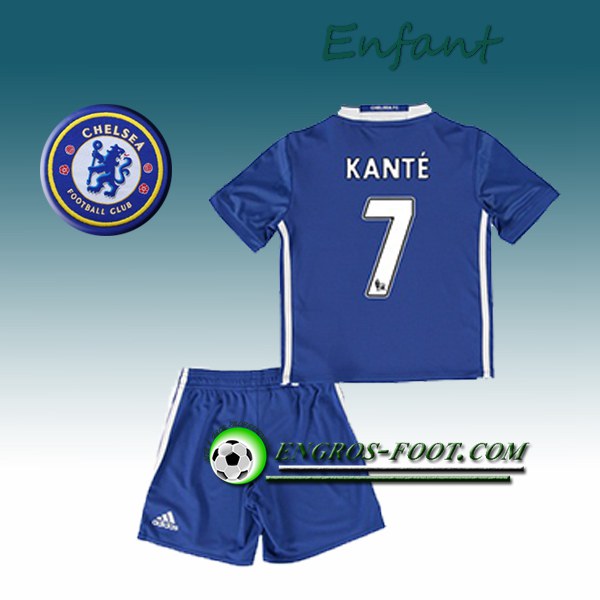 Engros-foot: Ensemble Maillot Foot Chelsea Enfant Kante 7 Domicile 2016 2017 Bleu Thailande