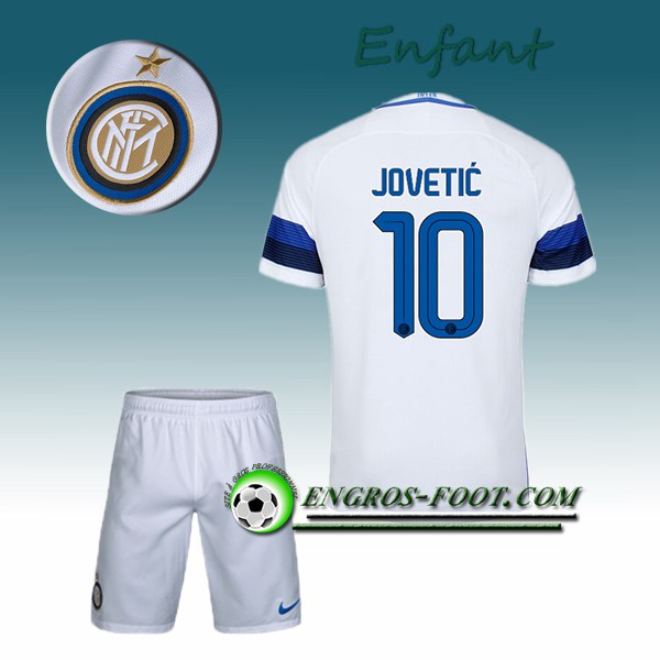 Engros-foot: Ensemble Maillot Foot Inter Milan Enfant JOVETIC 10 Exterieur 2016 2017 Blanc Thailande