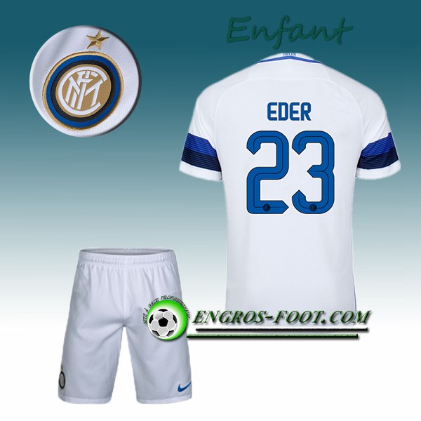 Engros-foot: Ensemble Maillot Foot Inter Milan Enfant EDER 23 Exterieur 2016 2017 Blanc Thailande