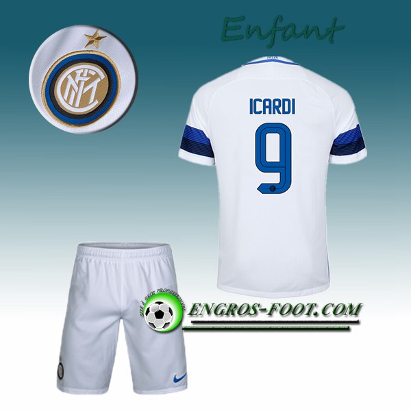 Engros-foot: Ensemble Maillot Foot Inter Milan Enfant ICARDI 9 Exterieur 2016 2017 Blanc Thailande