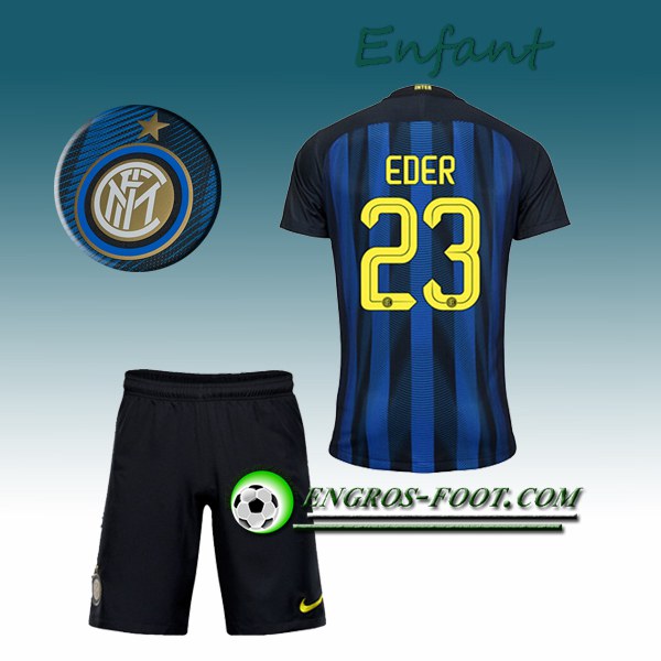 Engros-foot: Ensemble Maillot Foot Inter Milan Enfant EDER 23 Domicile 2016 2017 Bleu/Noir Thailande