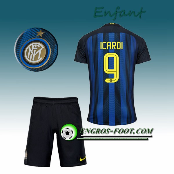 Engros-foot: Ensemble Maillot Foot Inter Milan Enfant ICARDI 9 Domicile 2016 2017 Bleu/Noir Thailande