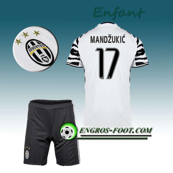 Engros-foot: Ensemble Maillot Foot Juventus Enfant MANDZUKIC 17 Third 2016 2017 Blanc Thailande